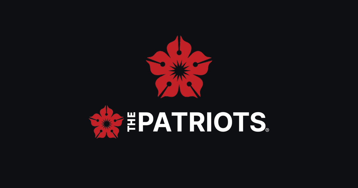 Logo The Patriots, bunga merah di atas latar hitam
